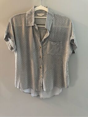 Sim & Sam Button-Up Grey Striped Blouse, S